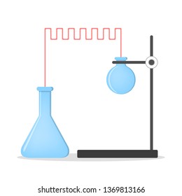 Transparent glass flask for lab experiment. Laboratory equipment for scientific research. Test tube. Isolated flat vector illustration