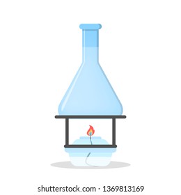 Transparent glass flask for lab experiment. Laboratory equipment for scientific research. Test tube. Isolated flat vector illustration