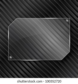 Transparent glass frame on striped background, vector eps10 illustration