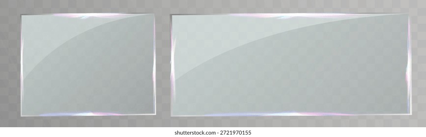 Marco de vidrio transparente con sutiles reflejos de luz que forman un borde abstracto limpio.