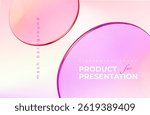 Transparent glass gradient disk or plate on pink backdrop. 3d product display backdrop. Presentation podium,cosmetic ads, round shape fly. Beauty template,banner, cover. Vector mockup illustration