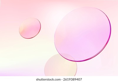 Disco ou placa de gradiente de vidro transparente sobre fundo rosa. Tela de fundo da exibição do produto 3d. Pódio de apresentação, anúncios cosméticos, forma redonda. Ilustração de maquete de vetor