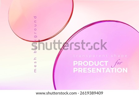 Transparent glass gradient disk or plate on pink backdrop. 3d product display backdrop. Presentation podium,cosmetic ads, round shape fly. Beauty template,banner, cover. Vector mockup illustration