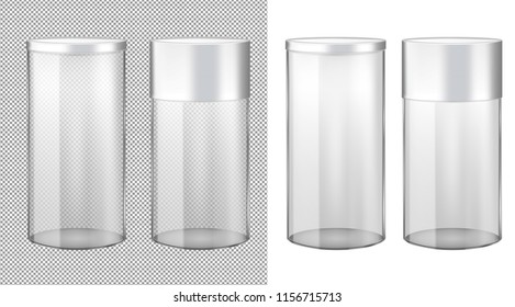 Transparent glass jar with metal lid.