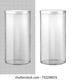 Transparent glass jar with metal lid.