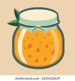 transparent glass jar with peach jam or sweet delicious honey