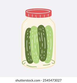 Transparent Glass Jar with White Background, canned vegetables in cartoon