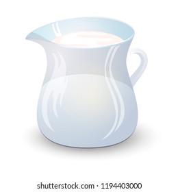 Transparent glass jug with milk isolated on white background. Vector illustration