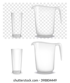 Transparent glass and jug. Vector illustration