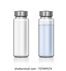 Transparent glass medical vial realistic 3d vector illustration