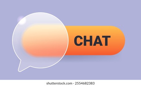 Transparent glass morphism chat button. Pop up notification vector element