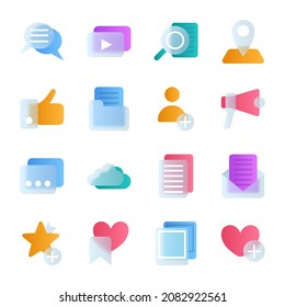 Transparent Glass Morphism Effect with Gradient and Blur Icon Set Include of Mail and Pin. Vector illustration of Icons