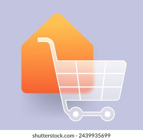 Icono de carrito de compras de morfismo de vidrio transparente. Ilustración de vector