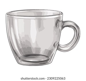 Mugre de vidrio transparente refleja el icono de utensilios de cocina aislado