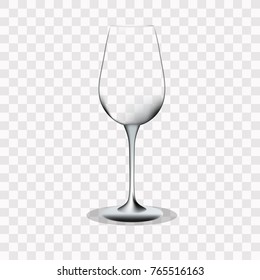 Transparent glass, on a transparent background, using shadows and glare. A glass for wine or champagne in the style of realism. An empty glass. Vector illustration.