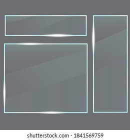 Transparent glass on a gray background. Vector illustration of a plexiglass plate. Acrylic transparent texture.