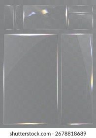 Paneles de vidrio transparentes con Plantilla de Vector de reflexión de arco iris de resplandor ligero para diseño de ui de Anuncio.