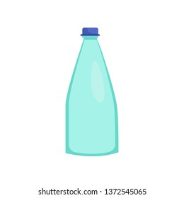 Transparent glass or plastic bottle. Flask for water with screw cap.  