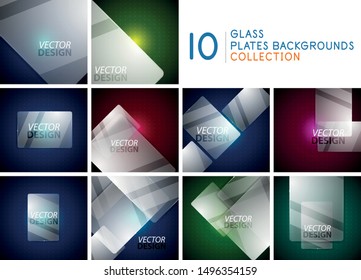 Conjunto de fondo del borde del marco de la placa de vidrio transparente. Ilustración del vector
