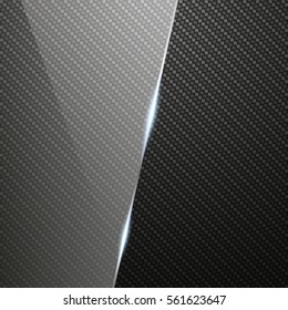 Transparent glass plate with light effect on Carbon background , vector illustration