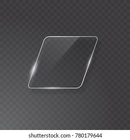 Transparent Glass Plate Mock Up. See through banner. Plastic banner with reflection and shadow.