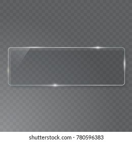 Transparent Glass Plate Mock Up. See through banner. Plastic banner with reflection and shadow.