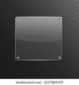 Transparent glass plate on dark background. Vector illustration