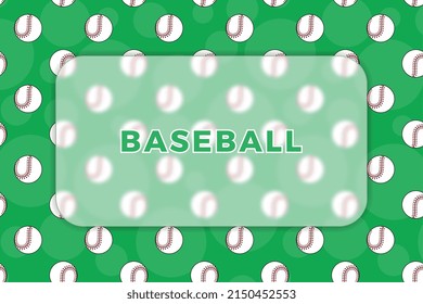 Transparent Glass Plate On A Green Background With Baseball Balls. Glassmorphism Effect On Frosted Acrylic Or Matte Plexiglass Rectangle. Sport Concept Vector Illustration. EPS 10