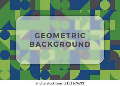 Transparent glass plate on a multicolor Bauhaus pattern with basic shapes in square grid. Abstract background with retro geometric pattern. Editable vector illustration EPS 10