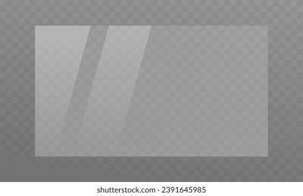 Transparent glass plate. Screen reflection vector illustration isolated on transparency grid layer. Not png