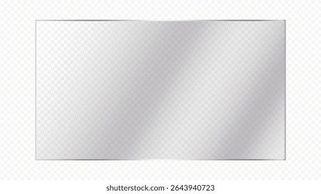 Transparent Glass Plate Vector with Subtle Reflection and Shadow on Checkered Backdrop