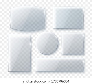 Transparent glass plates isolated on transparent background with realistic shadows.