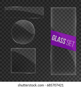 Transparent glass plates set on sample background.Vector Illustration. Eps10