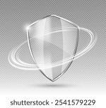 Transparent glass protection shield with glow effect. Safeguard sign. Security concept. Vector illustration