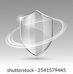 Transparent glass protection shield with glow effect. Safeguard sign. Security concept. Vector illustration