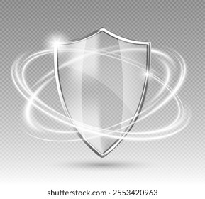 Transparent glass protection shield with glow effect. Safeguard sign. Security concept. Vector illustration