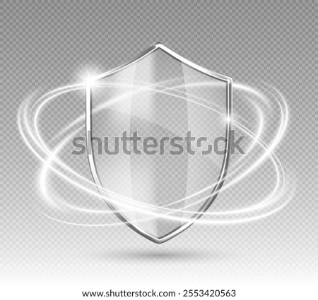 Transparent glass protection shield with glow effect. Safeguard sign. Security concept. Vector illustration