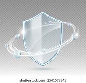 Transparent glass protection shield. Medical health protection concept