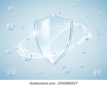 Transparent glass protection shield. Medical health protection concept