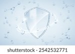 Transparent glass protection shield with molecules. Medical health protection concept