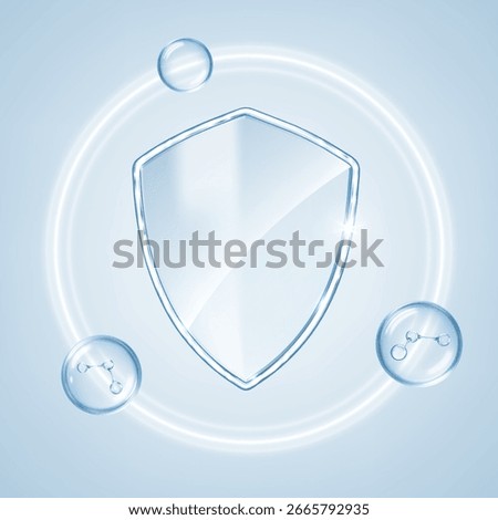 Transparent glass protection shield with molecules. Medical health protection concept. Vector illustration
