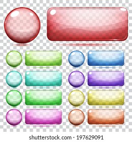 Transparent glass round and rectangle buttons various colors