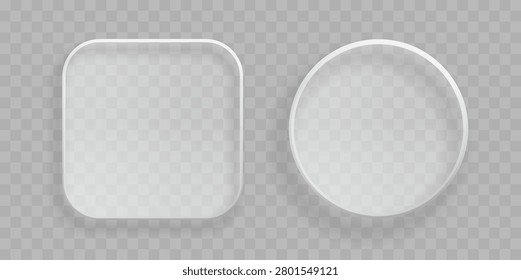 Transparent Glass Rounded Square And Circle UI Button Elements