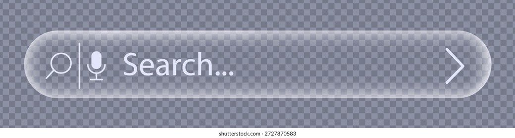 Barra de búsqueda de vidrio transparente y botón de navegación. Elementos de Vector que imitan el vidrio líquido para interfaces de usuario modernas o diseños de Sitios web.