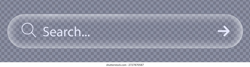 Transparent glass search bar and navigation button. Vector elements imitating liquid glass for modern user interfaces or website designs.