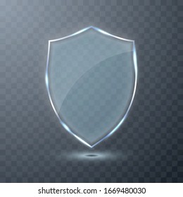 Transparent glass shield on transparent background. Vector illustration.