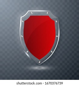 Transparent glass shield on transparent background. Vector illustration.