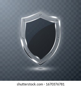 Transparent glass shield on transparent background. Vector illustration.