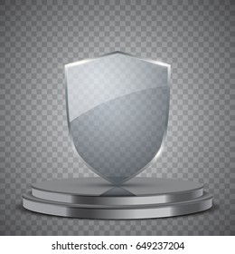Transparent glass shield on the podium, vector illustration