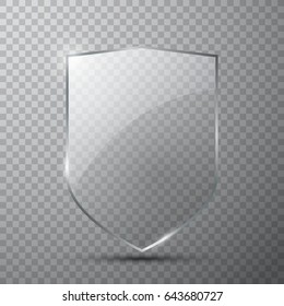 Transparent glass shield on simple background, vector illustration